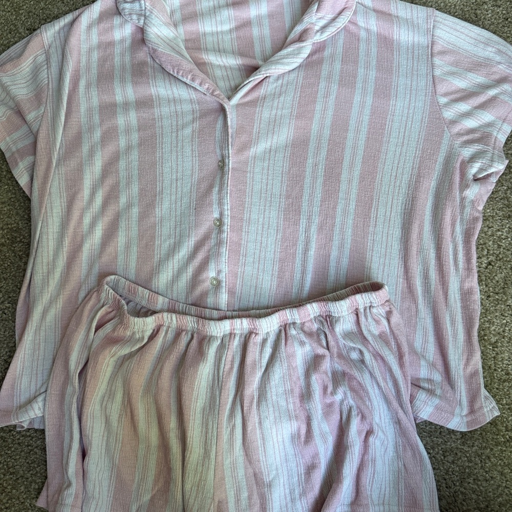 Laura Ashley Soft Pink and White Striped Pajama Set